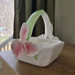 Vintage Fitz & Floyd Porcelain  Floral Basket– 1980s | Made in Taiwan